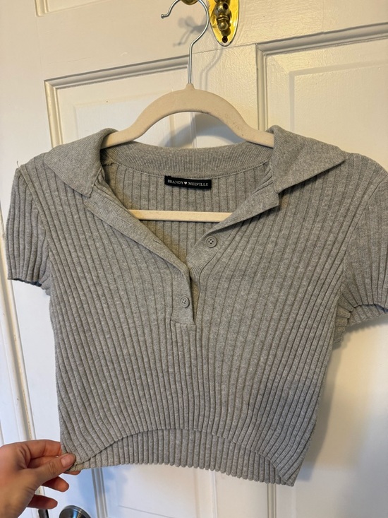Brandy Melville Tops - Brandy Melville Light Gray Ribbed Polo Crop Top